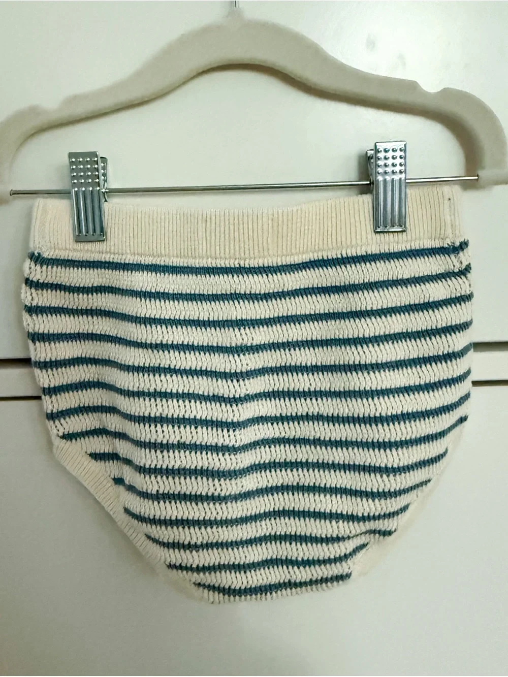 Cream and Blue Striped Ruffle Collar Knit Cardigan + Bloomers Matching Set 24M
